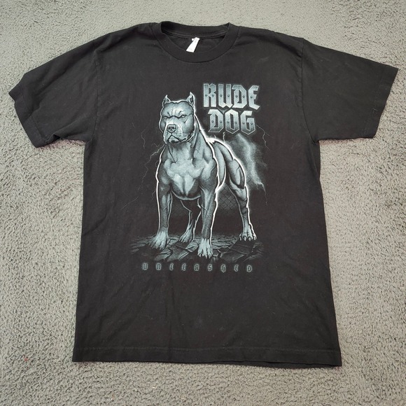 Rude Dog Unleashed Graphic Print Crew Neck‎ T-Shirt Black Large - Picture 1 of 6